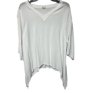 Lagenlook White Sharkbite Hem Top Rayon Cotton Blend Size Large